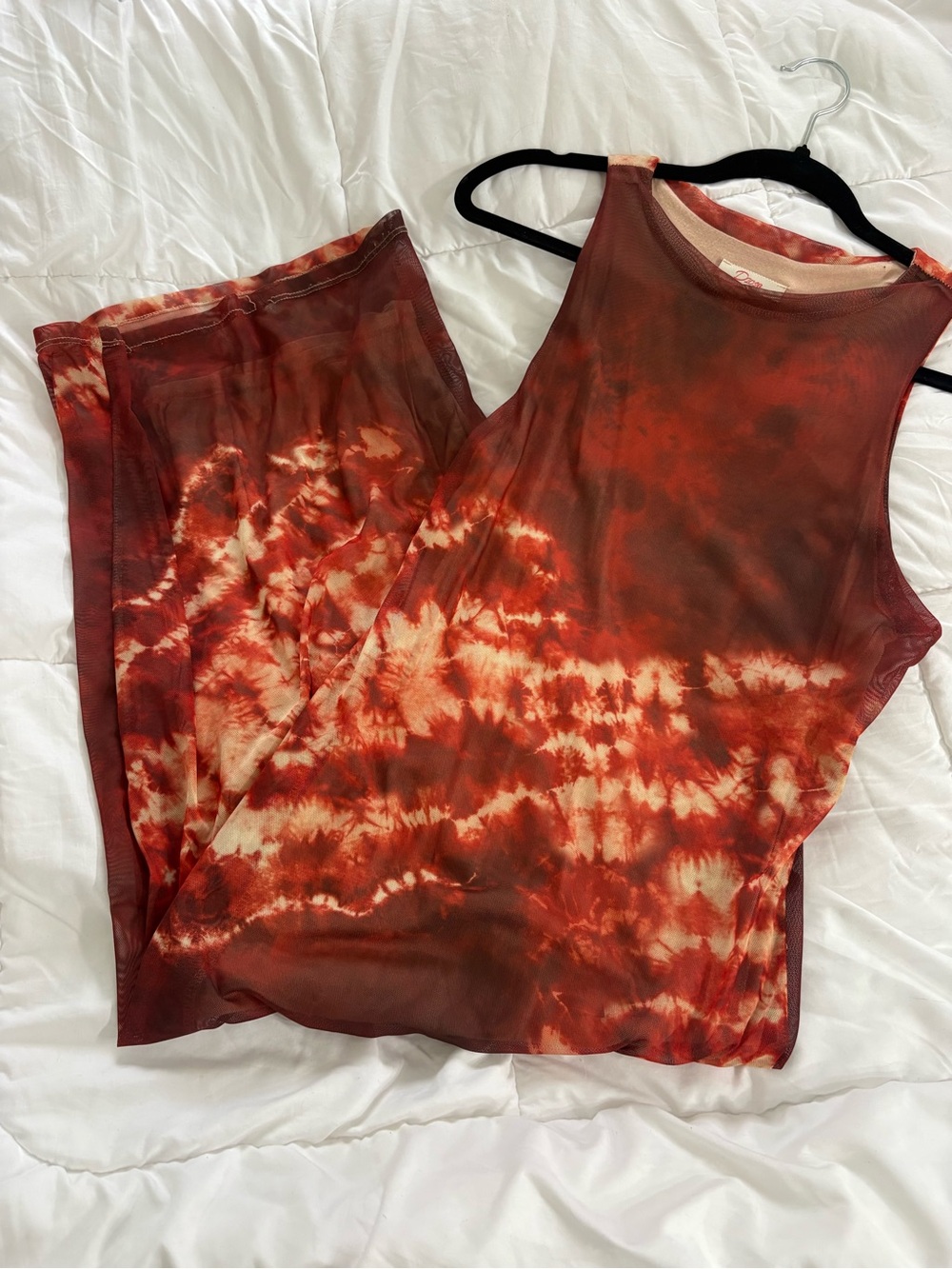 Tie-Dye Mesh Tank Top in Rust and Cream